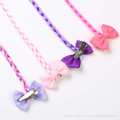 Fashion Children Clip in Straight Hair Extensions with Ribbon Bow Cheap Kids Clip in Hair Extensions